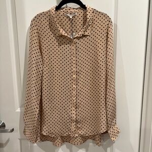 Polk Dot Nude/Black long sleeve silk blouse NWT